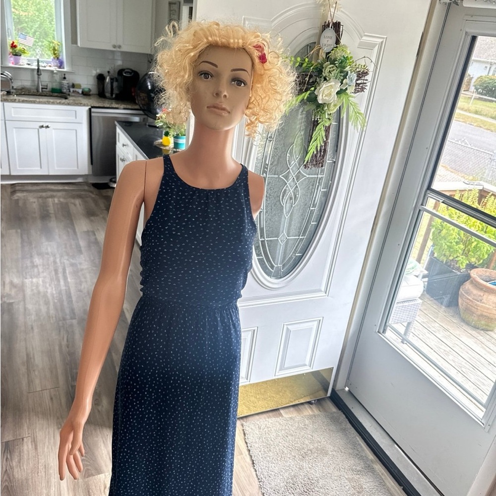 Navy Polka Dot Sleeveless Dress